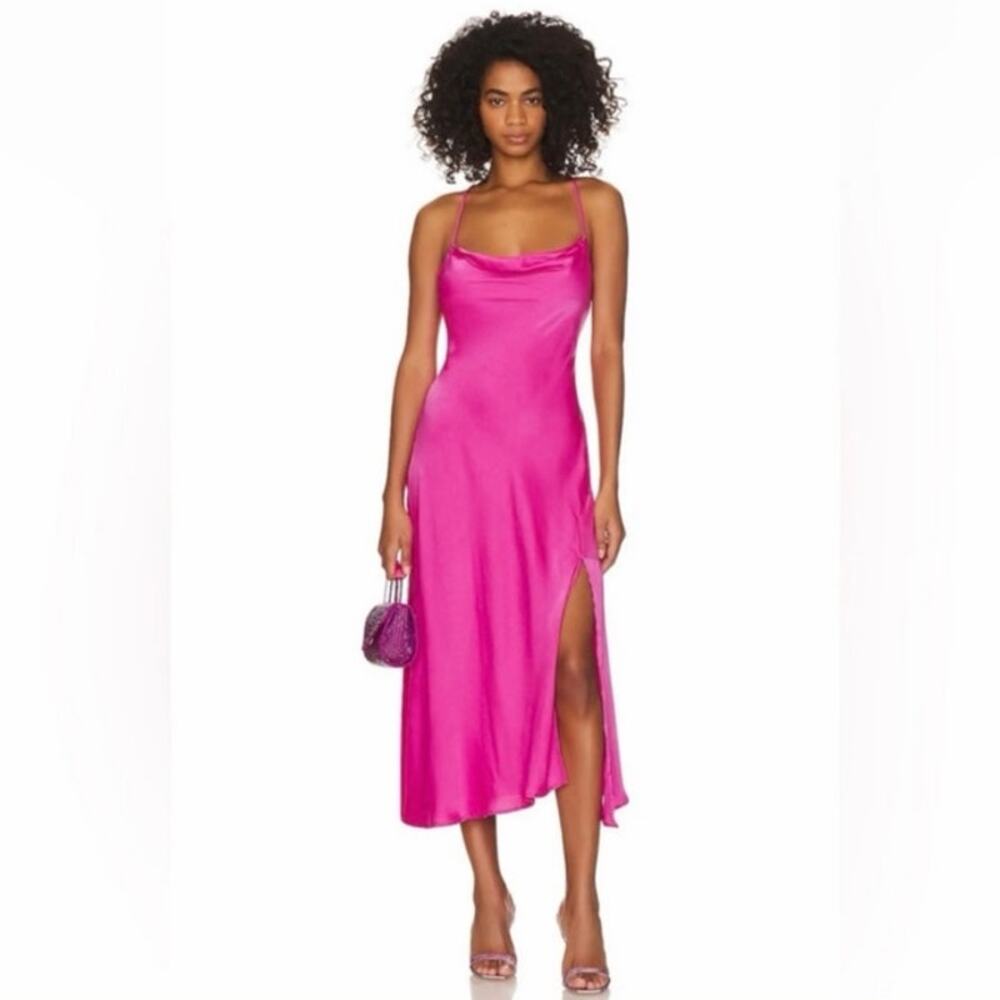 Astr Pink Satin Cowl Neck Midi Dress